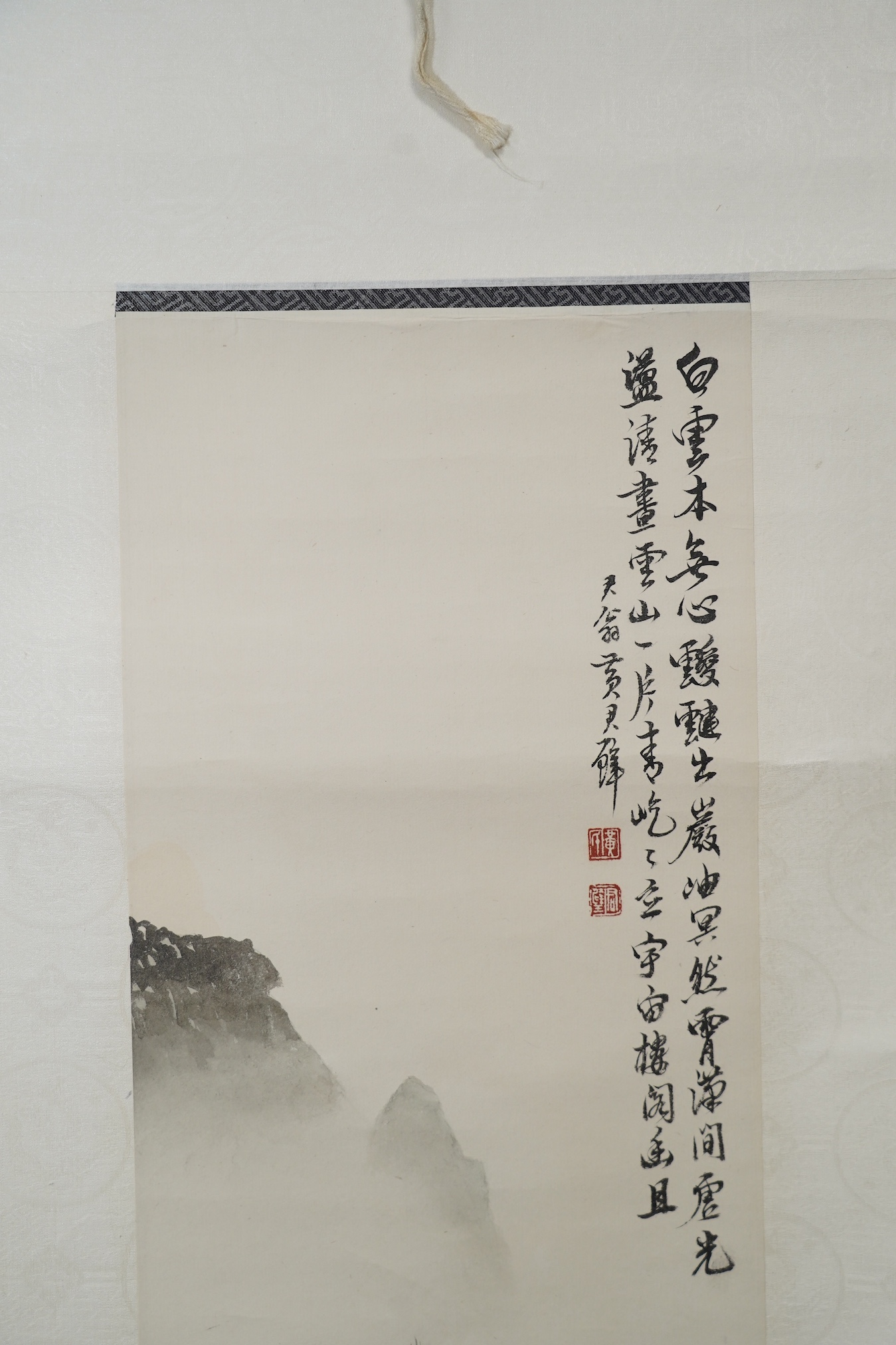 Manner of Huang Junbi, 20th/21st century, a set of four scroll paintings on paper of mountainous landscapes, boxed. Condition - fair to good